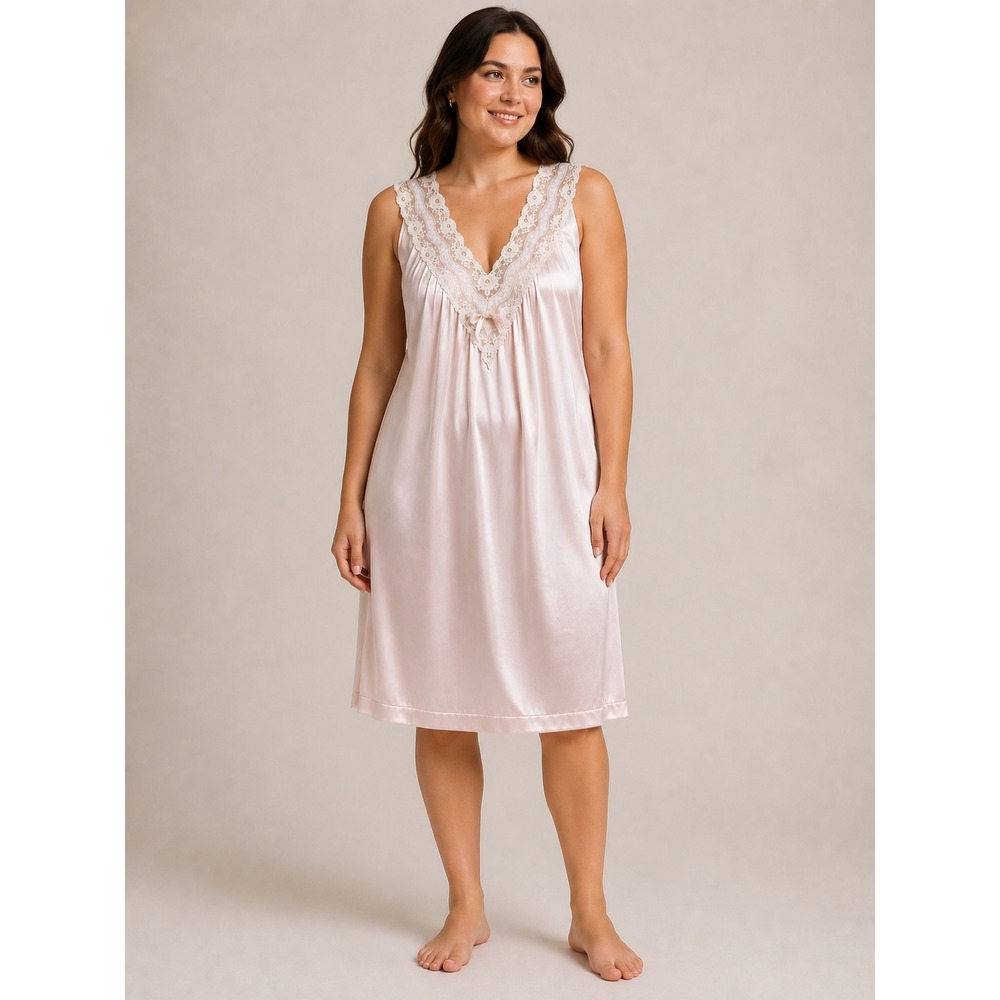 Vintage Vanity Fair Pink Lace Trim Nightgown Antron III Nylon Sleep Dress Medium